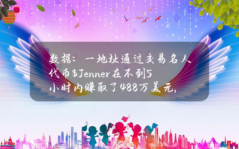 数据：一地址通过交易名人代币$Jenner在不到5小时内赚取了48.8万美元，收益高达130倍