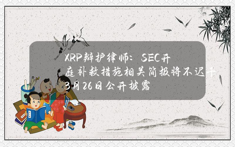 XRP辩护律师：SEC开庭补救措施相关简报将不迟于3月26日公开披露