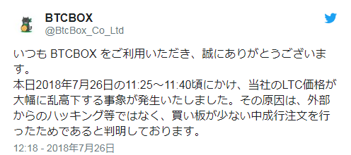 日本交易所BTCBOX莱特币牌价今日一度